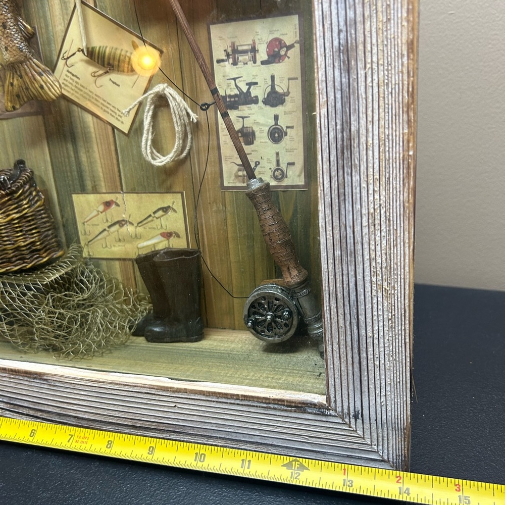 Fishing theme shadowbox wall hanging - 14 x 19 coastal lakehouse cabin decor - Picture 6 of 10